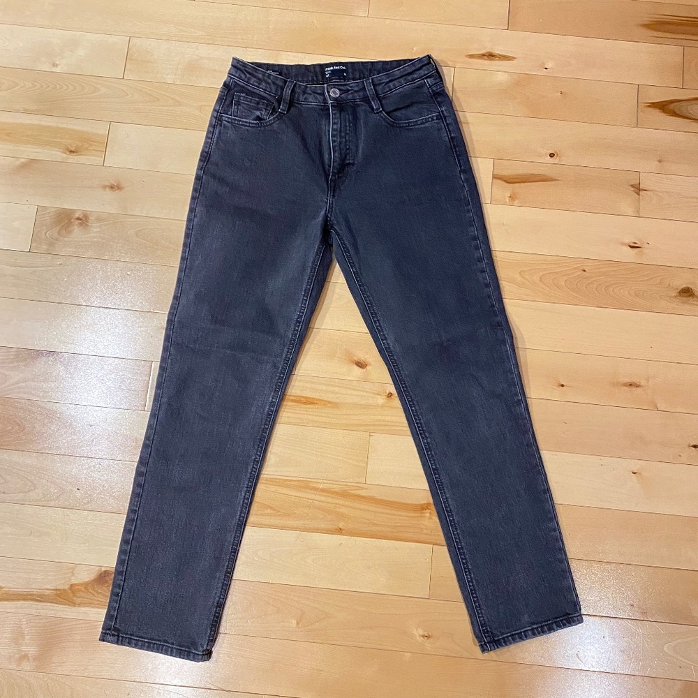 ✨NEW✨ FRANK & OAK WOMEN'S CYNDI STRAIGHT HIGH-RISE WASHED BLACK JEANS